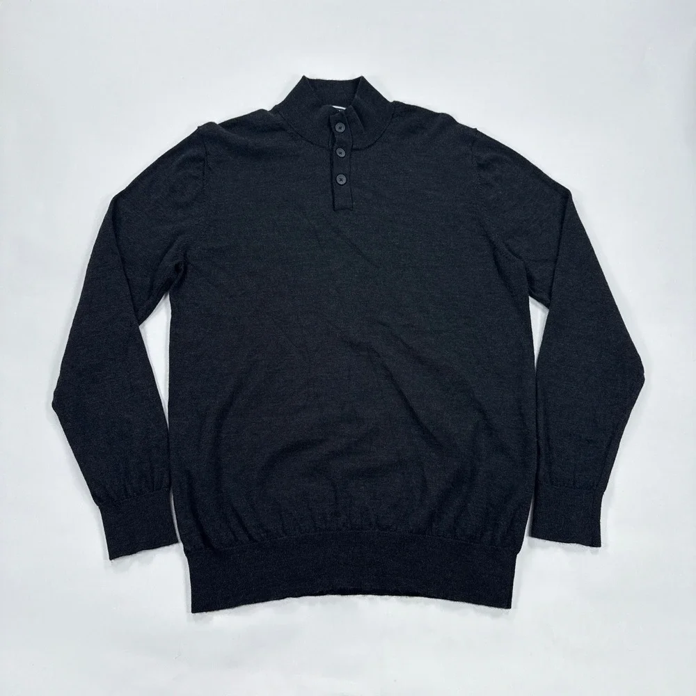 Charles Tyrwhitt Mens Sweater Medium Charcoal Grey Merino Wool Mock Neck